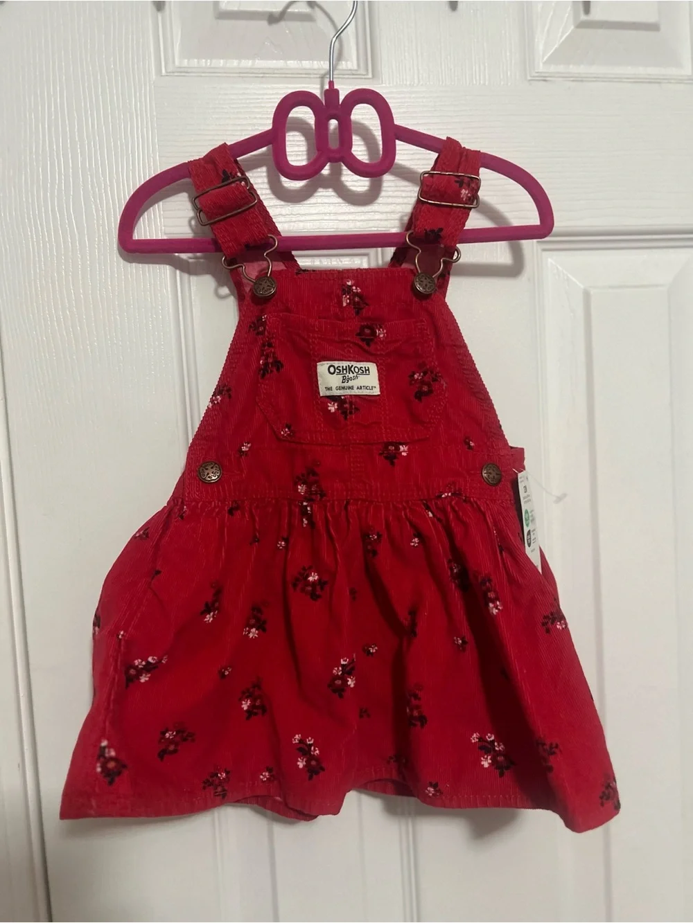 NWT OshKosh B'gosh Red Floral Corduroy Pinafore Dress